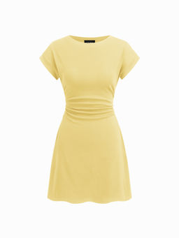 Cider - Cotton-Blend Round Neckline Ruched Mini Dress