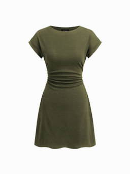 Cider - Cotton-Blend Round Neckline Ruched Mini Dress