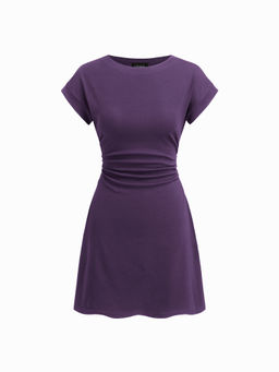Cider - Cotton-Blend Round Neckline Ruched Mini Dress