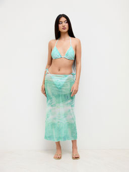 Cider - V-Neck Halter Abstract Tie Side Bikini Set With Beach Skirt