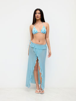 Cider - V-Neck Halter Shell Graphic Tie Side Bikini Set With Beach Skirt
