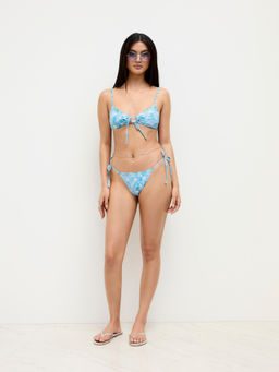 Cider - V-Neck Pearl & Shell Cut Out Knotted Bracelet Tie Side Bikini Set