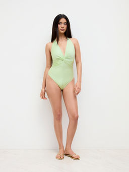 Cider - Shaping V-Neck Ruched One Piece Swimsuit