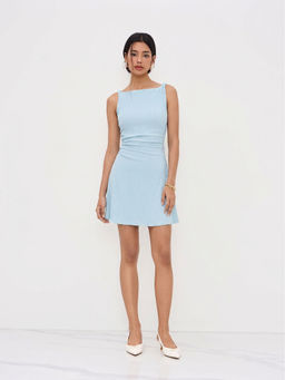Cider - Boat Neck Twist Ruched Mini Dress