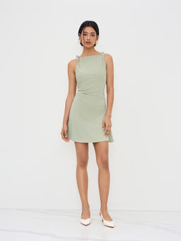 Cider - Boat Neck Twist Ruched Mini Dress