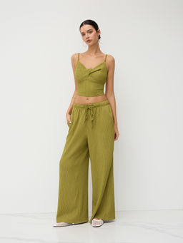 Cider - V-Neck Twist Cami Top & Mid Rise Drawstring Straight Leg Trousers Set