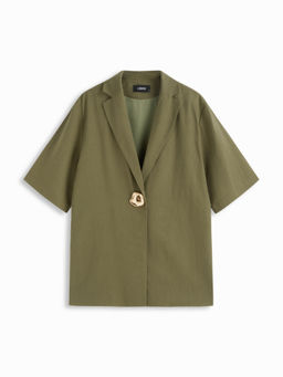 Cider - Linen-Blend Collar Metal Button Oversized Blazer