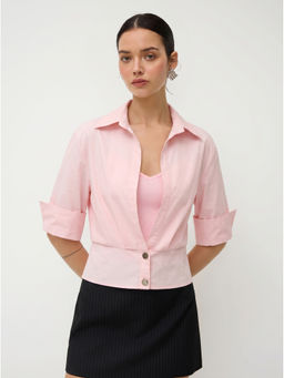Cider - Cotton Collar Mid-Length Sleeve Shirt With Cami Top