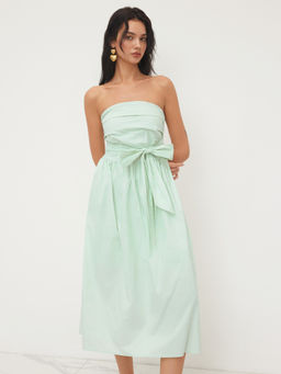 Cider - Cotton Bowknot Ruched Bandeau Maxi Dress