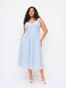 Cider - Cotton V-Neck Broderie Anglaise Floral Button Maxi Dress Curve & Plus
