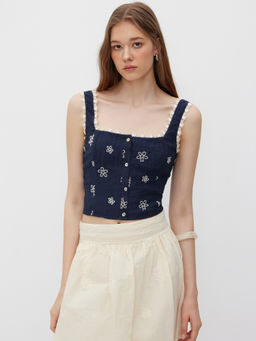 Cider - Lace Trim Square Neck Floral Cami Top