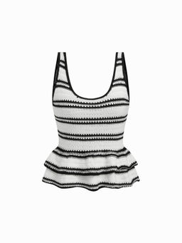 Cider - Knit Stripe Scoop Neckline Layered Ruffle Hem Tank Top