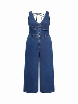 Cider - Denim V-Neck Knotted Wide Leg Jumpsuit Curve & Plus