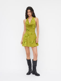 Cider - Chiffon Halter Neckline Sequin Floral Mini Dress