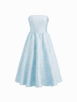 Cider - Jacquard Sculptural Floral Bandeau Lace Up Ruffle Midi Dress