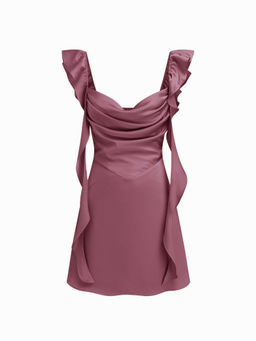 Cider - Satin Sweetheart Neck Ruffle Hem Backless Mini Dress