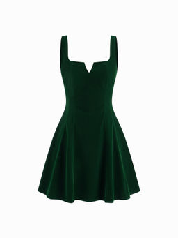 Cider - Velvet V-Neck Ruffle Mini Dress