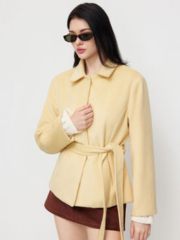 Cider - Wool Look Collar Oversized Jacket With Belt