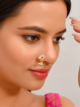 Silvermerc Designs - Kundan Flower Clip On Nosepin