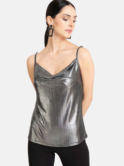 Kazo - Frost Grey Cowl Neck Lame Cami