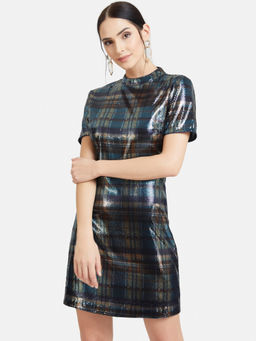 Kazo - Blue Band Neck Bodycon Sequin Mini