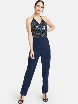 Kazo - Dress Blue Combo Halter Neck Oerlap Style Jumpsuit