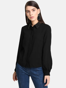 Kazo - Black Embellished Collar And Sleeve Shirt