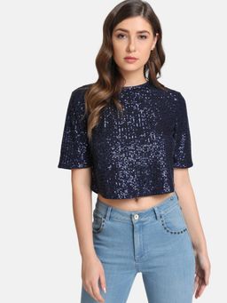 Kazo - Navy Embellished Crop Top