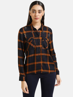 Kazo - Navy Blue Checked Shirt With Embellishment