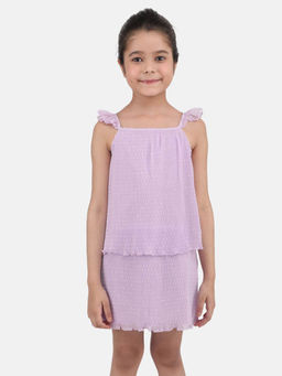 One Friday - Girls Lavender Solid Multi Party Dress