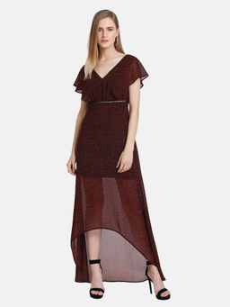 Kazo - Maroon Marble Print Maxi Dress