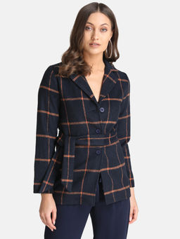 Kazo - Navy Blue Checks Coat