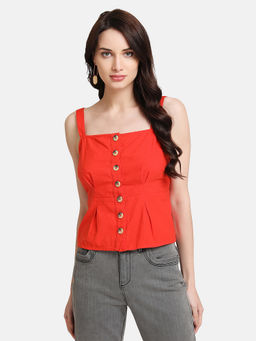 Kazo - Orange Solid Peplum Top With Shoulder Straps