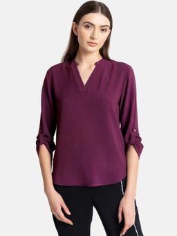 Kazo - Violet V Neck Sleeve Turn Up Top