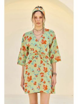 Prakriti Jaipur - Green Floral Knot Short Dress