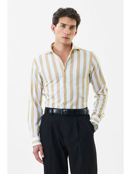 Snitch - Men Beige Stripes Formal Shirt