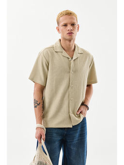 Snitch - Men Beige Textured Casual Shirt