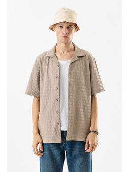 Snitch - Men Beige Textured Casual Shirt