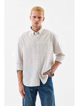 Snitch - Men Beige Stripes Casual Shirt