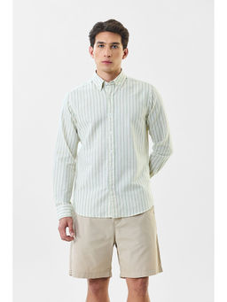 Snitch - Men Green Stripes Casual Shirt