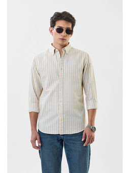 Snitch - Men Orange Stripes Casual Shirt
