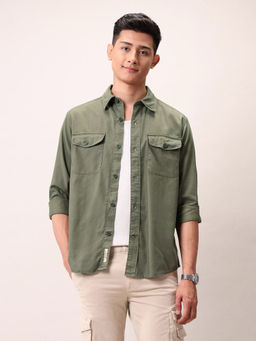 U.S. Polo Assn. Denim Co. - Men Green Textured Casual Shirt