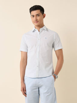 U.S. POLO ASSN. - Men Blue Textured Casual Shirt