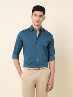 U.S. POLO ASSN. - Men Teal Solid Formal Shirt