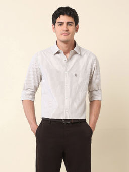 U.S. POLO ASSN. - Men Beige Stripes Formal Shirt