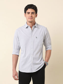 U.S. POLO ASSN. - Men Grey Stripes Casual Shirt