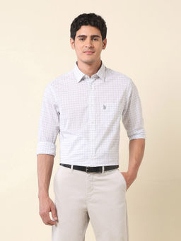 U.S. POLO ASSN. - Men White Checks Formal Shirt