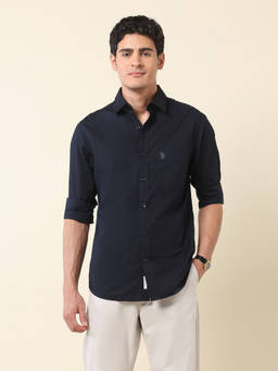U.S. POLO ASSN. - Men Navy Blue Solid Casual Shirt