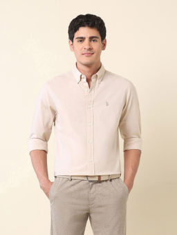 U.S. POLO ASSN. - Men Beige Solid Formal Shirt
