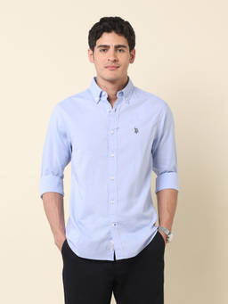 U.S. POLO ASSN. - Men Blue Solid Casual Shirt
